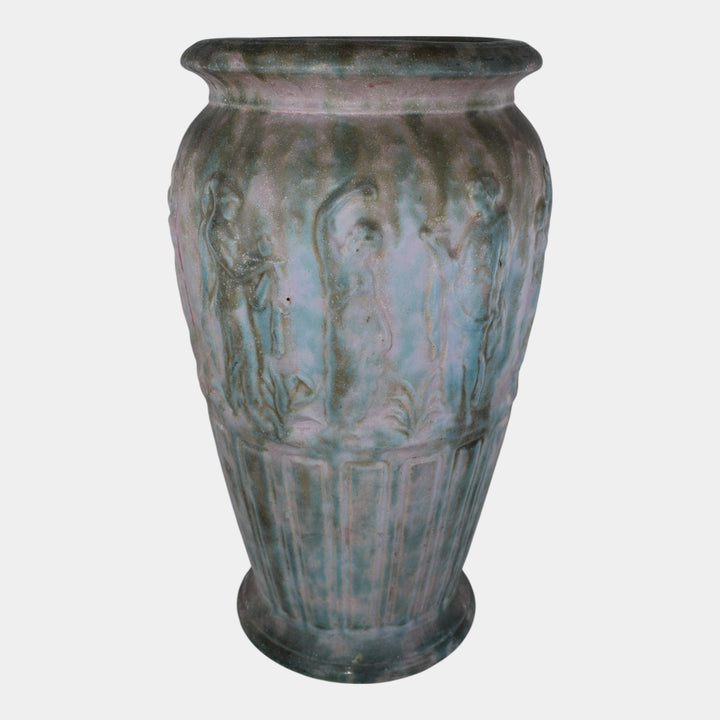 Burley Winter 1930s Vintage Art Pottery Rose Green Grecian Women Floor Vase