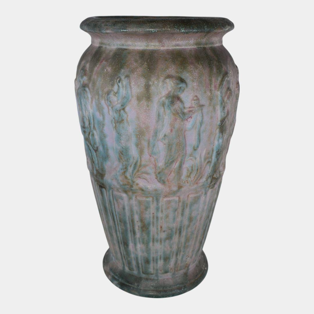 Burley Winter 1930s Vintage Art Pottery Rose Green Grecian Women Floor Vase