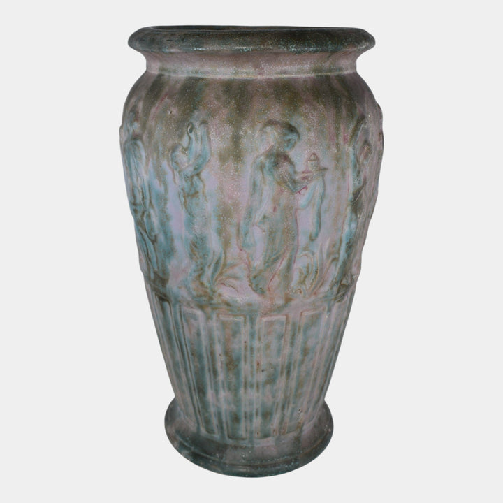 Burley Winter 1930s Vintage Art Pottery Rose Green Grecian Women Floor Vase