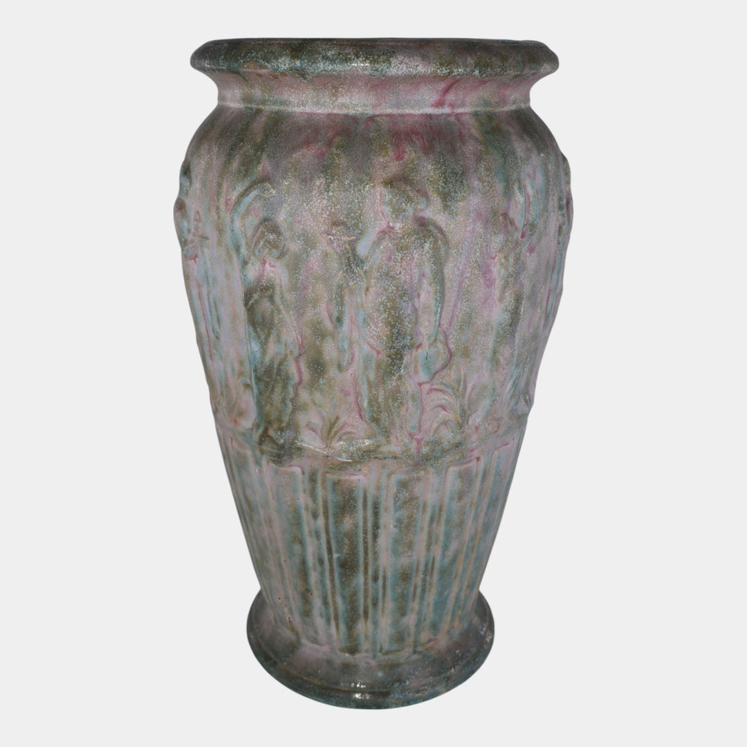 Burley Winter 1930s Vintage Art Pottery Rose Green Grecian Women Floor Vase