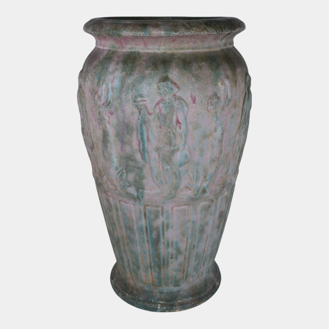 Burley Winter 1930s Vintage Art Pottery Rose Green Grecian Women Floor Vase
