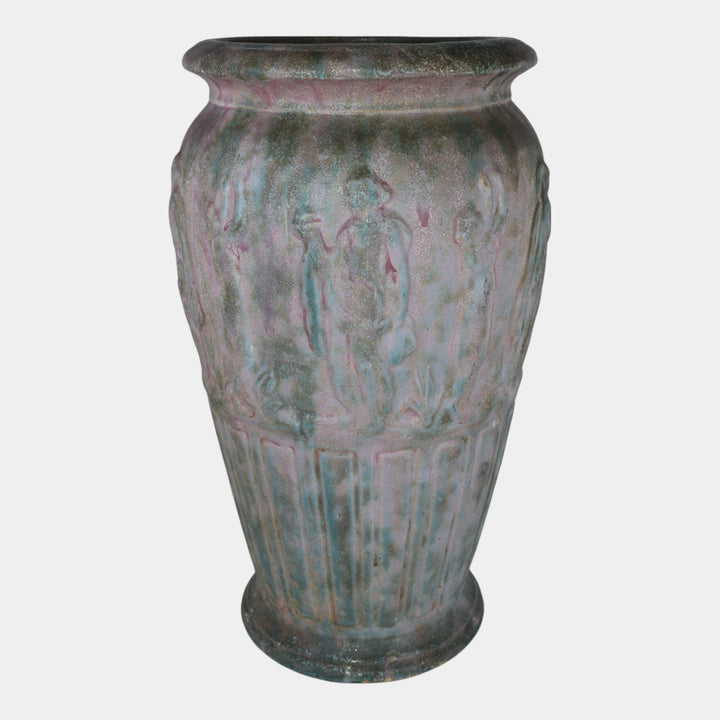Burley Winter 1930s Vintage Art Pottery Rose Green Grecian Women Floor Vase