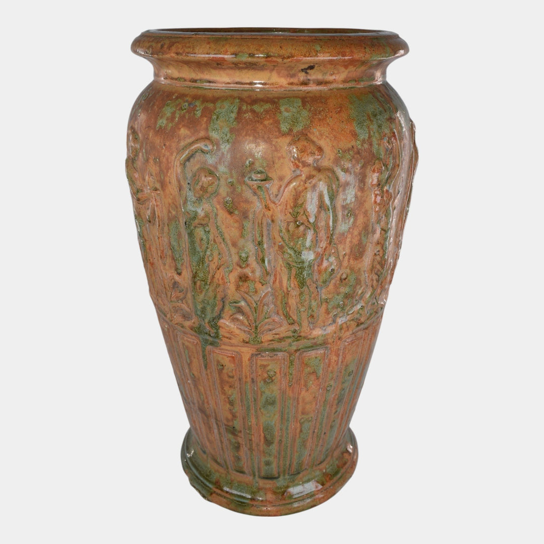 Burley Winter 1930s Vintage Pottery Orange Green Grecian Women Floor Vase