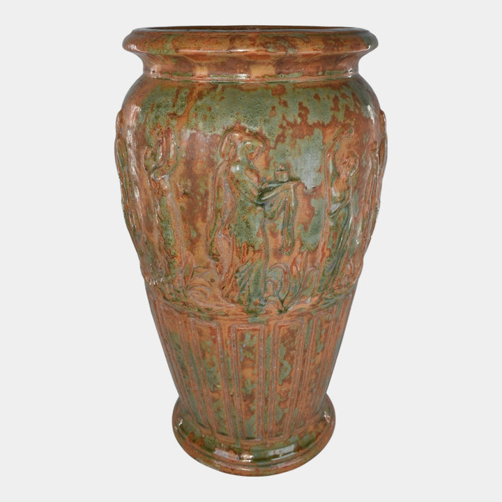 Burley Winter 1930s Vintage Pottery Orange Green Grecian Women Floor Vase