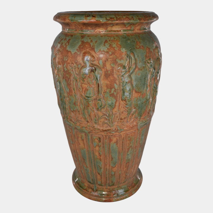 Burley Winter 1930s Vintage Pottery Orange Green Grecian Women Floor Vase