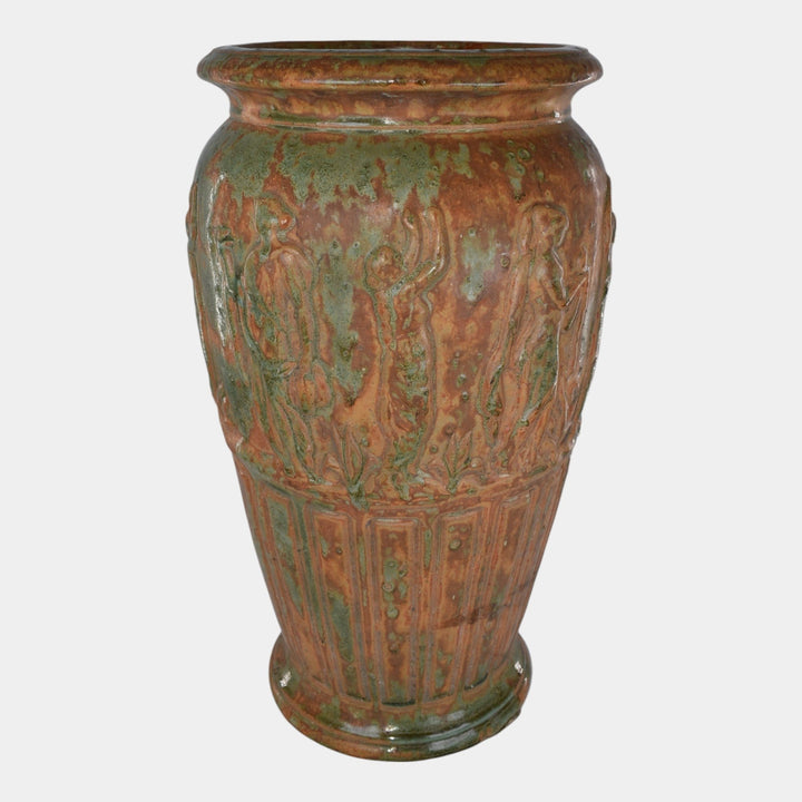 Burley Winter 1930s Vintage Pottery Orange Green Grecian Women Floor Vase