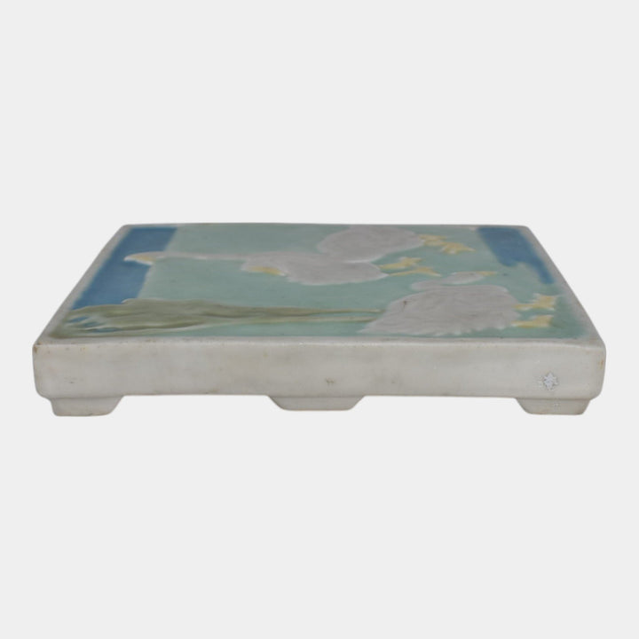 Rookwood 1925 Vintage Pottery White Geese Green Blue Ceramic Trivet Tile 3207