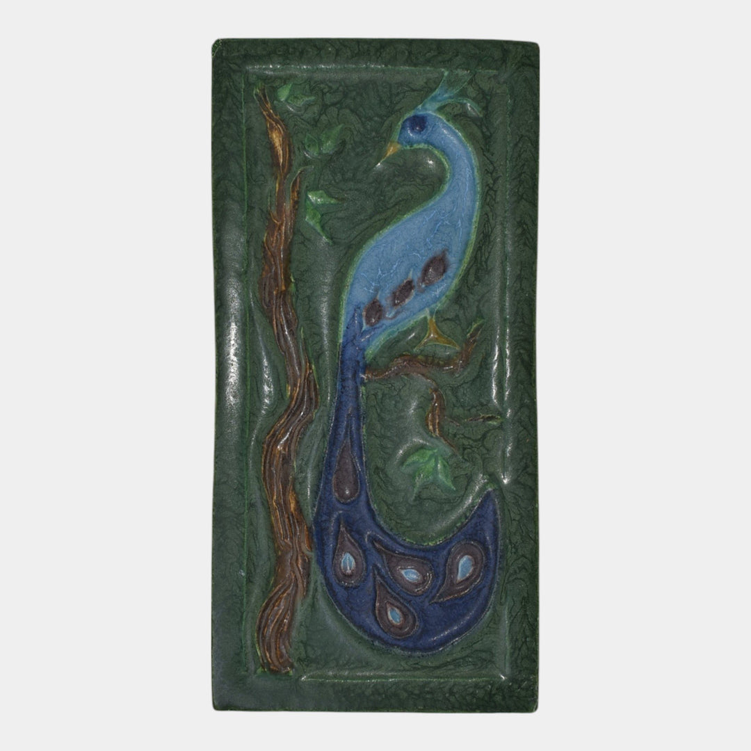 Door Studio Art Pottery 2007 Hand Thrown Green Peacock Tile 15