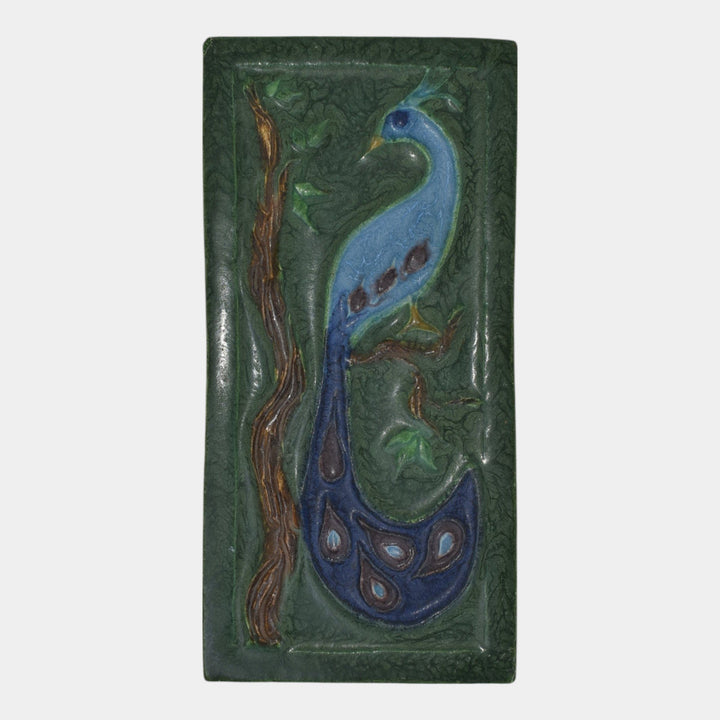 Door Studio Art Pottery 2007 Hand Thrown Green Peacock Tile 15