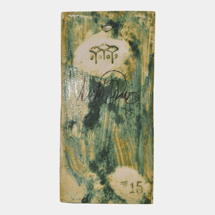 Door Studio Art Pottery 2007 Hand Thrown Green Peacock Tile 15