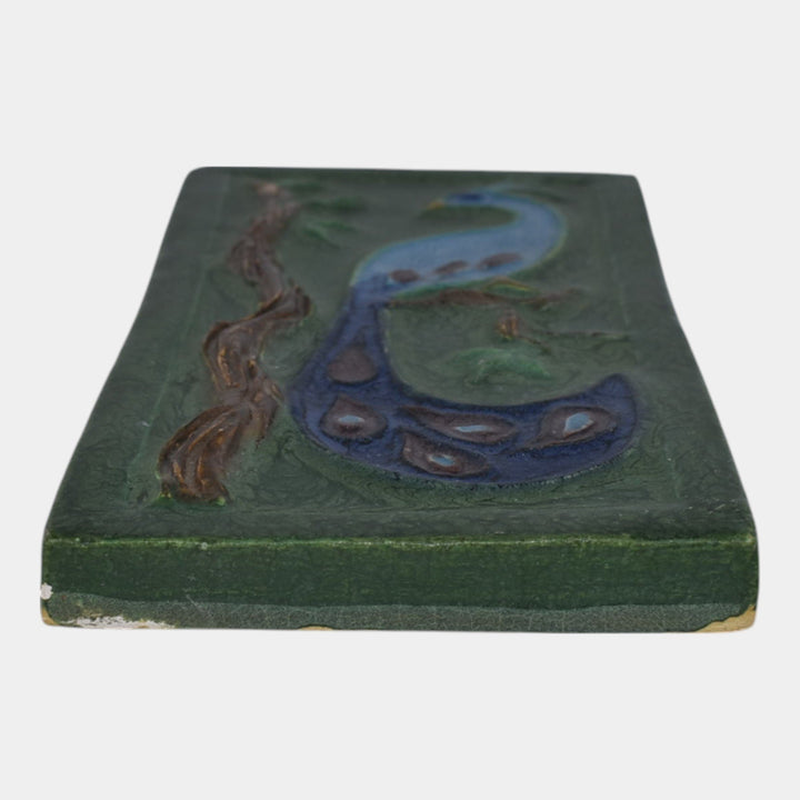 Door Studio Art Pottery 2007 Hand Thrown Green Peacock Tile 15