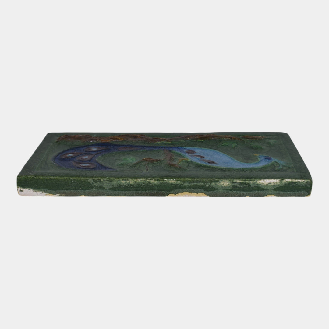 Door Studio Art Pottery 2007 Hand Thrown Green Peacock Tile 15