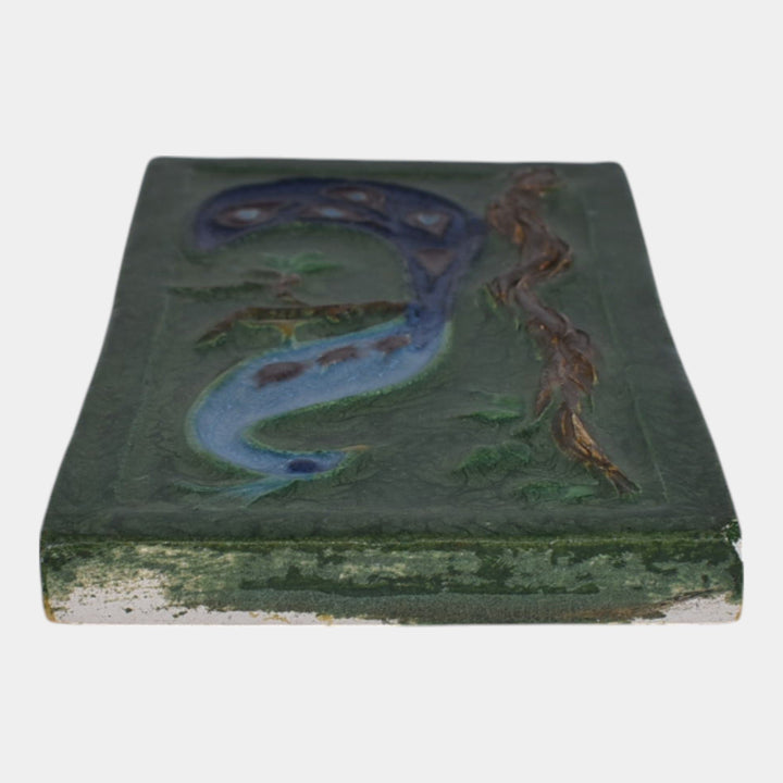 Door Studio Art Pottery 2007 Hand Thrown Green Peacock Tile 15