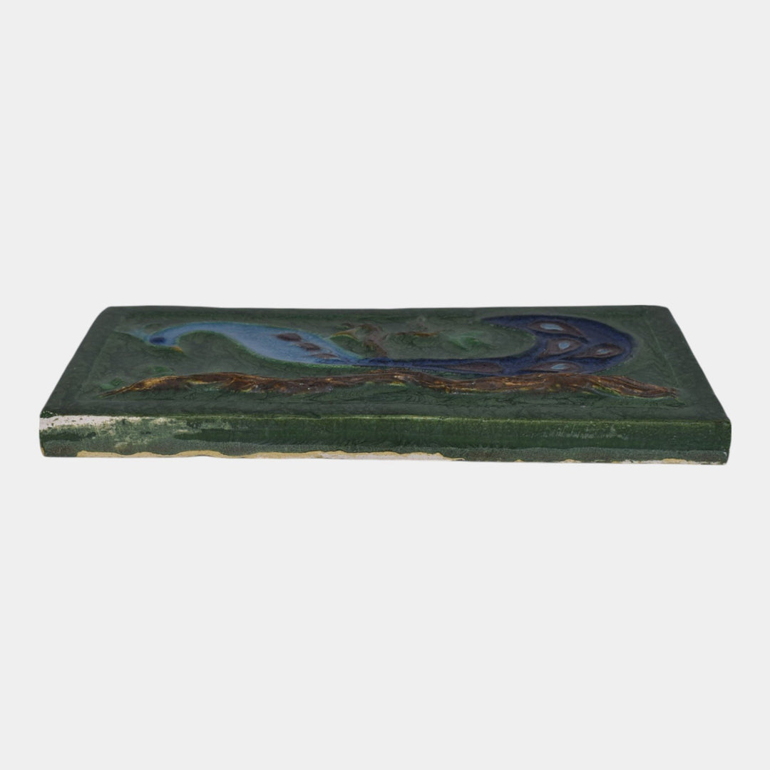Door Studio Art Pottery 2007 Hand Thrown Green Peacock Tile 15
