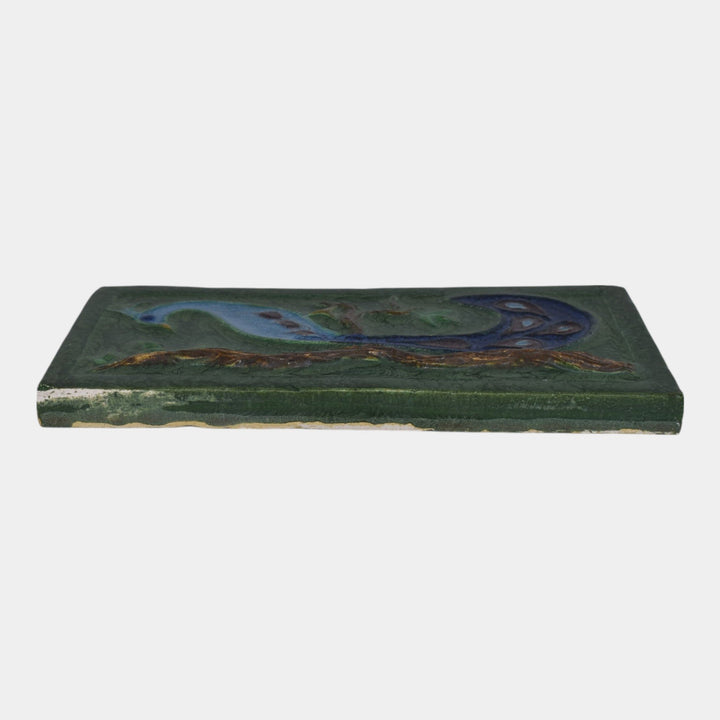 Door Studio Art Pottery 2007 Hand Thrown Green Peacock Tile 15