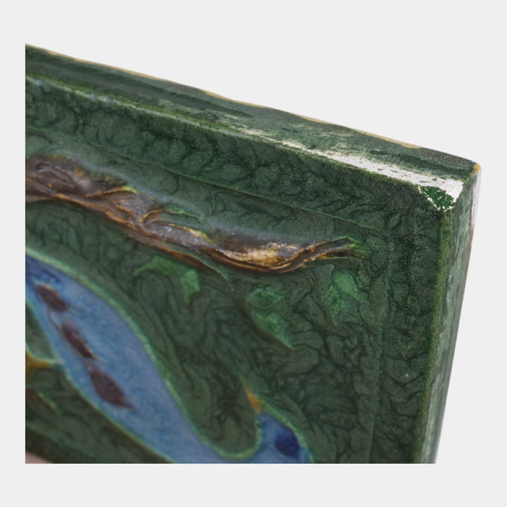 Door Studio Art Pottery 2007 Hand Thrown Green Peacock Tile 15
