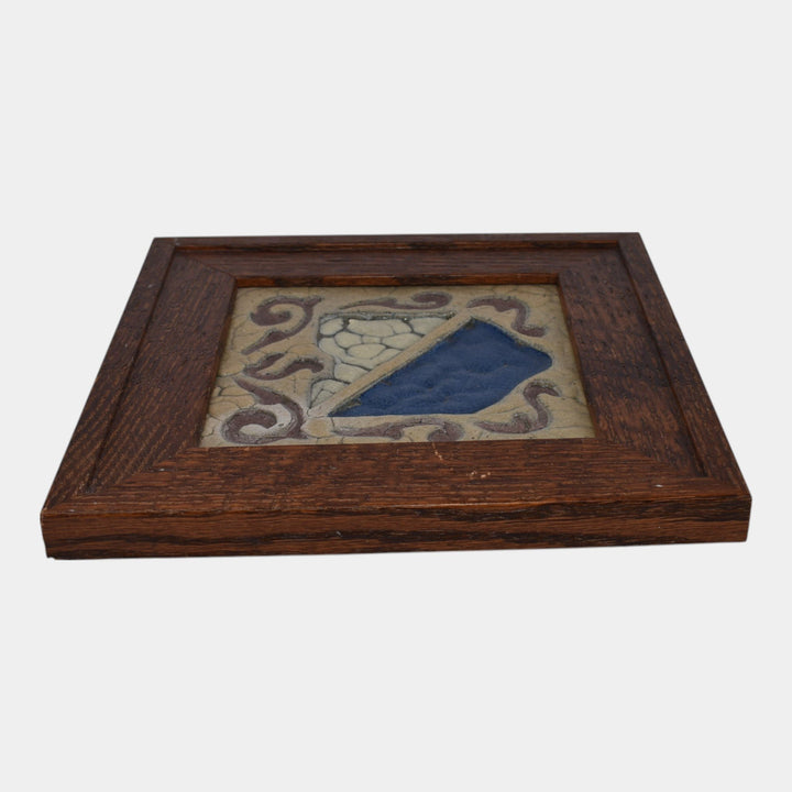 Wheatley Vintage Art Pottery Blue Geometric Arts And Crafts Framed Tile - Just Art Pottery