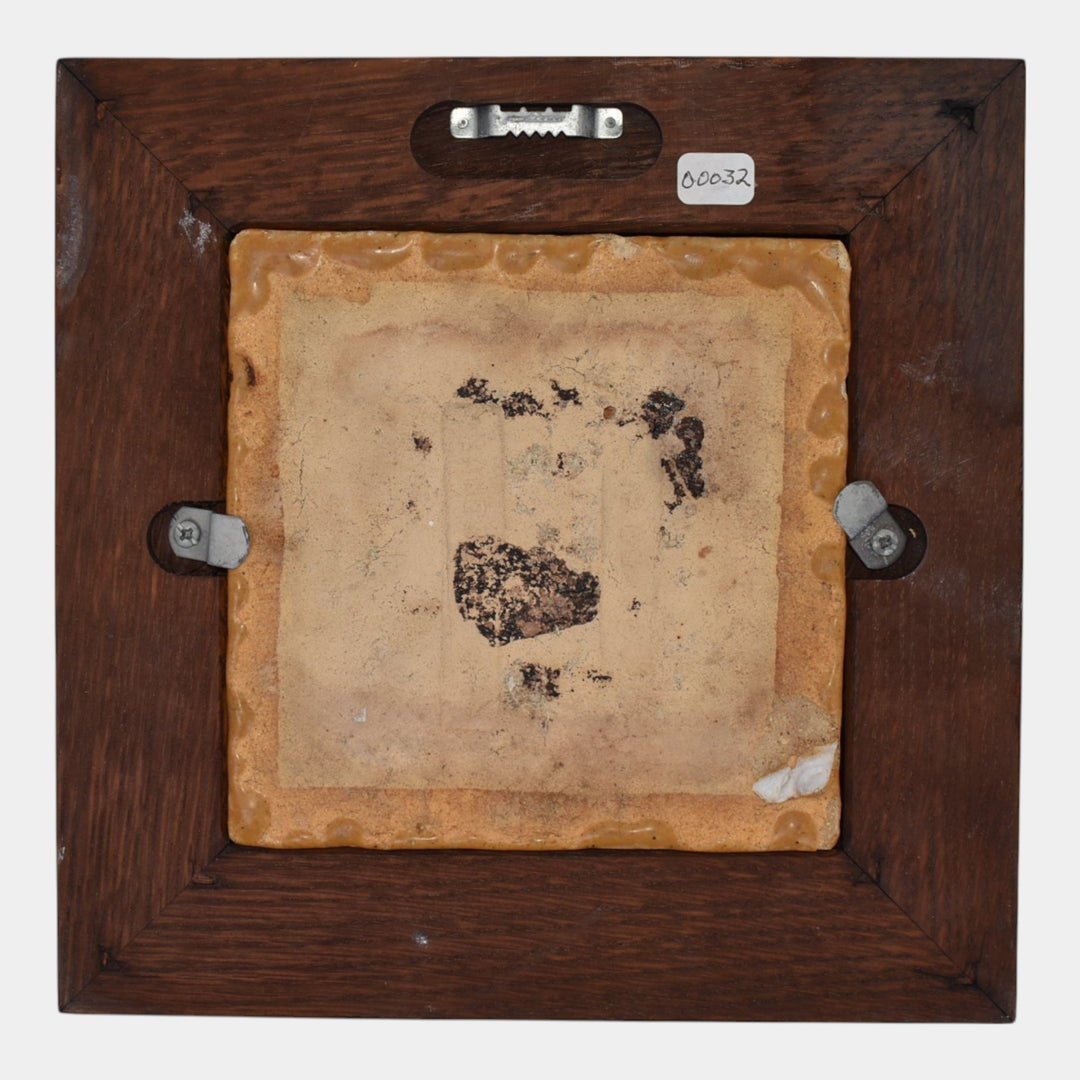 J. B. Owens Vintage Art Pottery Framed Art And Crafts Green Moth Tile - Just Art Pottery