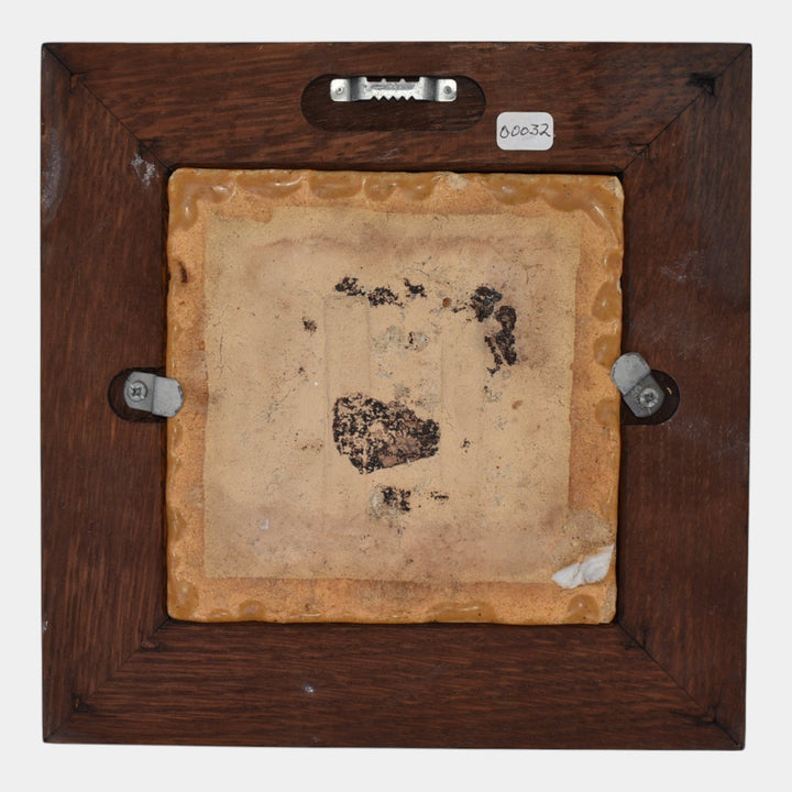 J. B. Owens Vintage Art Pottery Framed Art And Crafts Green Moth Tile - Just Art Pottery