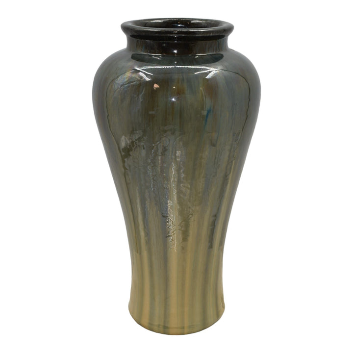 Fulper 1917-23 Arts And Crafts Pottery Green Brown Flambe Ceramic Floor Vase 590 - Just Art Pottery