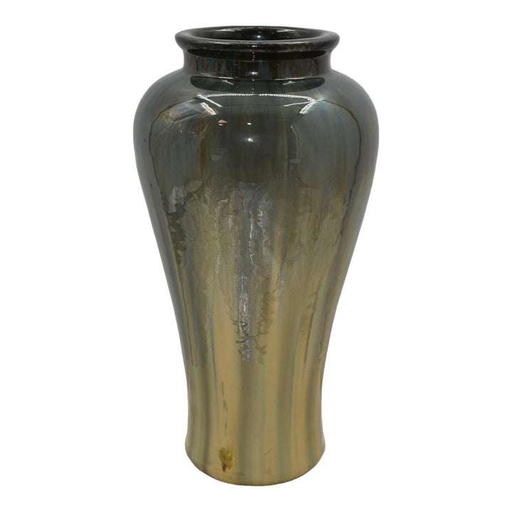 Fulper 1917-23 Arts And Crafts Pottery Green Brown Flambe Ceramic Floor Vase 590 - Just Art Pottery
