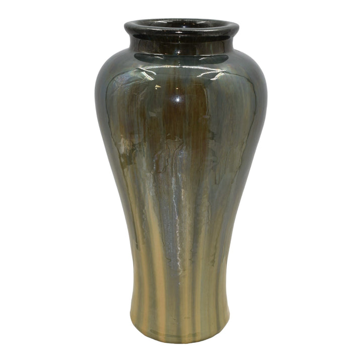 Fulper 1917-23 Arts And Crafts Pottery Green Brown Flambe Ceramic Floor Vase 590 - Just Art Pottery