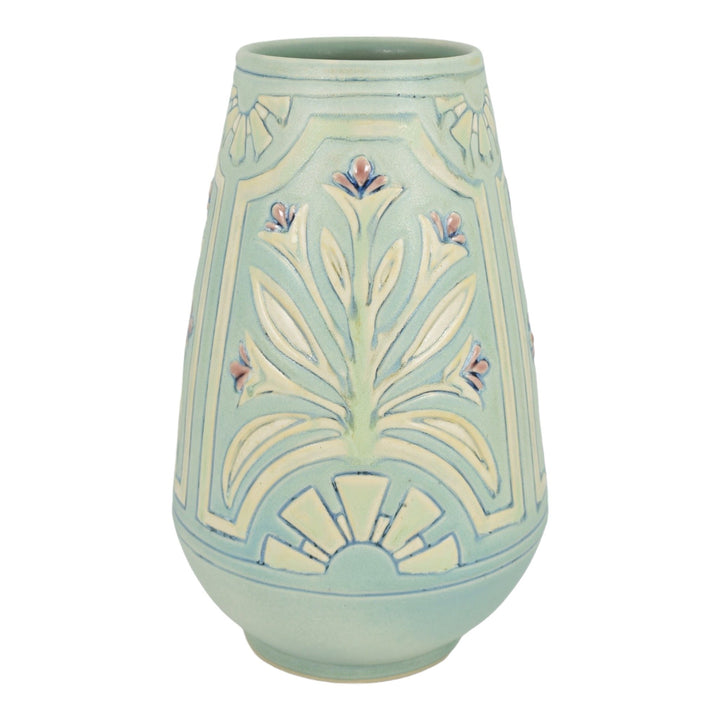 Rookwood Modern Art Nouveau Pottery Hand Thrown Red Flowers Blue Green Vase 059