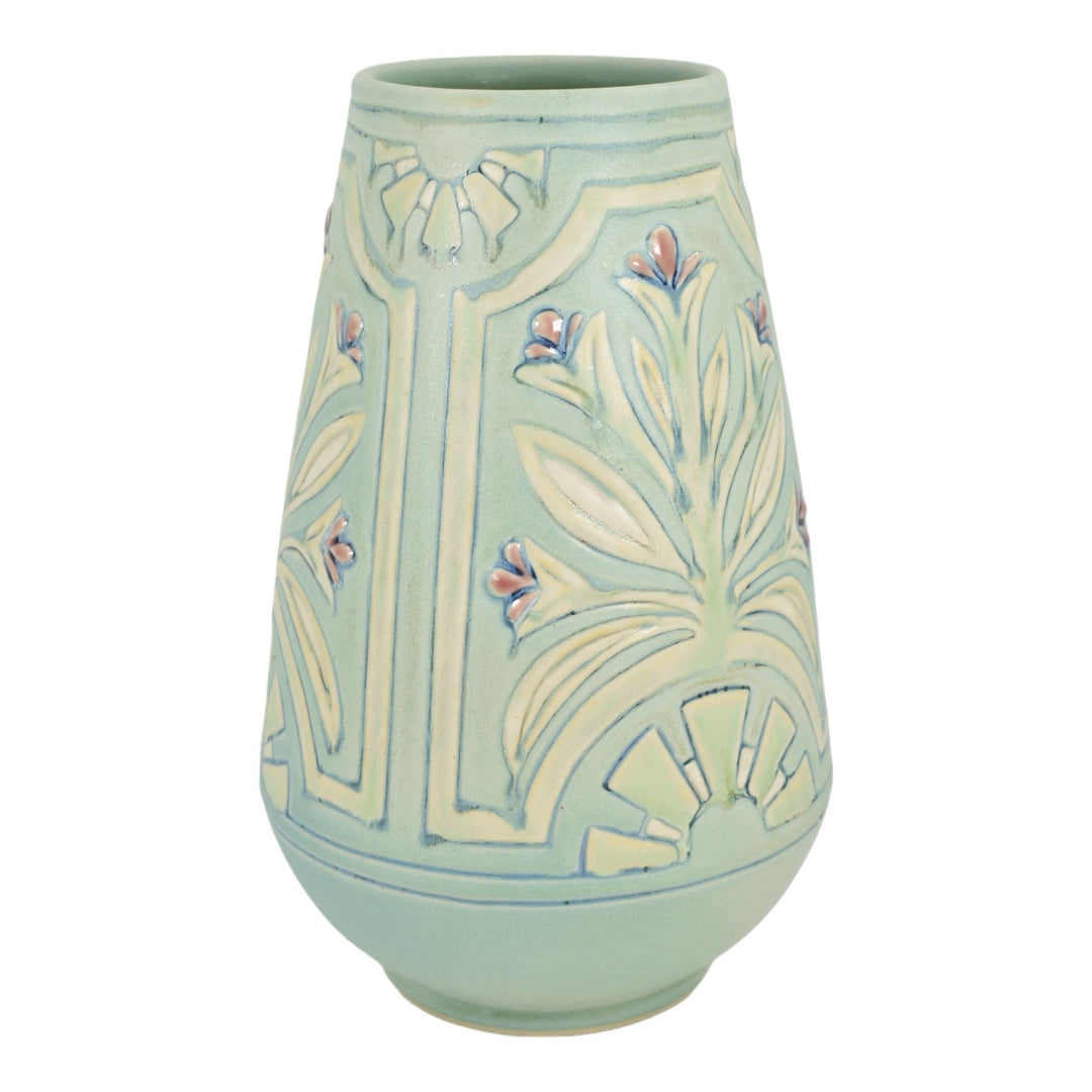 Rookwood Modern Art Nouveau Pottery Hand Thrown Red Flowers Blue Green Vase 059