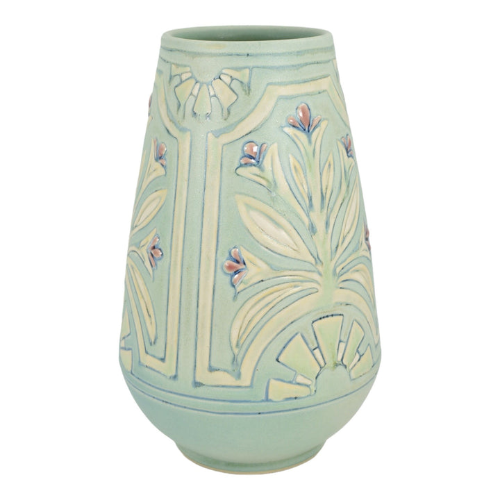 Rookwood Modern Art Nouveau Pottery Hand Thrown Red Flowers Blue Green Vase 059
