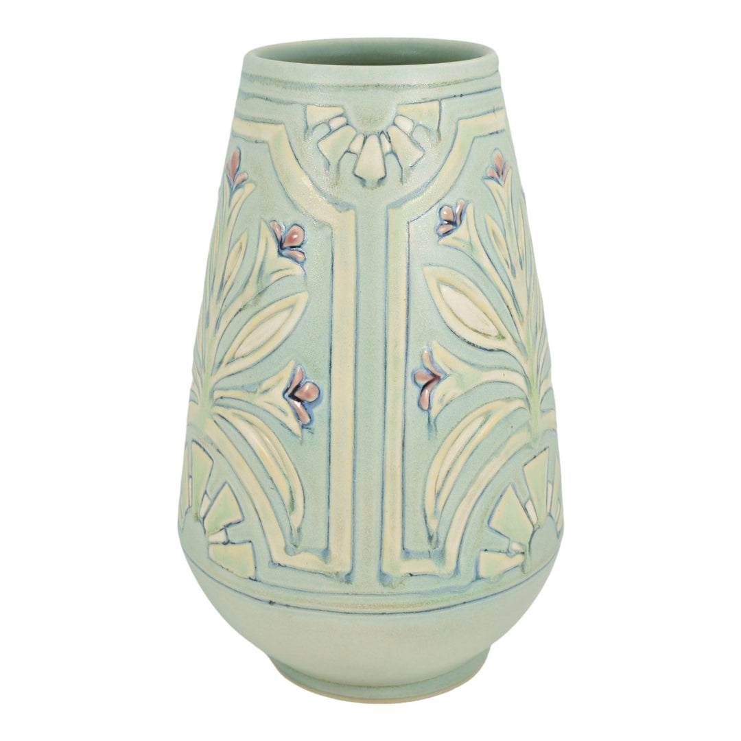 Rookwood Modern Art Nouveau Pottery Hand Thrown Red Flowers Blue Green Vase 059