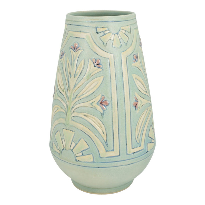 Rookwood Modern Art Nouveau Pottery Hand Thrown Red Flowers Blue Green Vase 059
