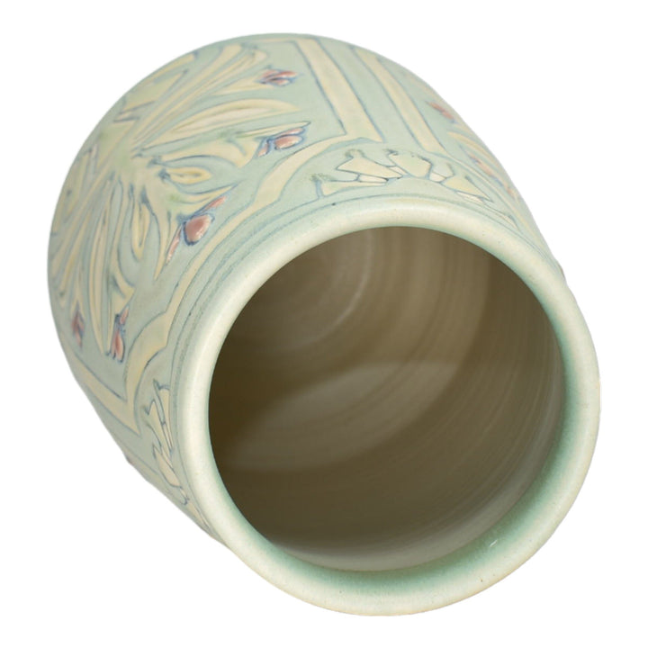 Rookwood Modern Art Nouveau Pottery Hand Thrown Red Flowers Blue Green Vase 059