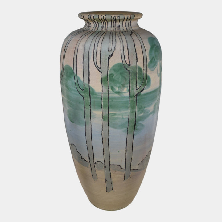 Door Studio Art Pottery 2007 Hand Thrown Scenic Massive Floor Vase