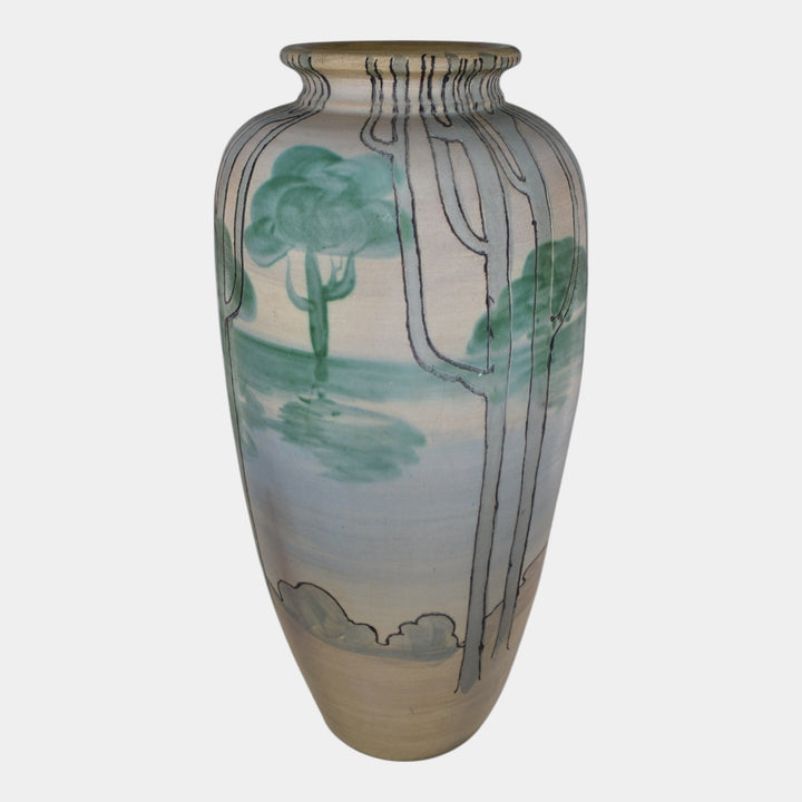 Door Studio Art Pottery 2007 Hand Thrown Scenic Massive Floor Vase