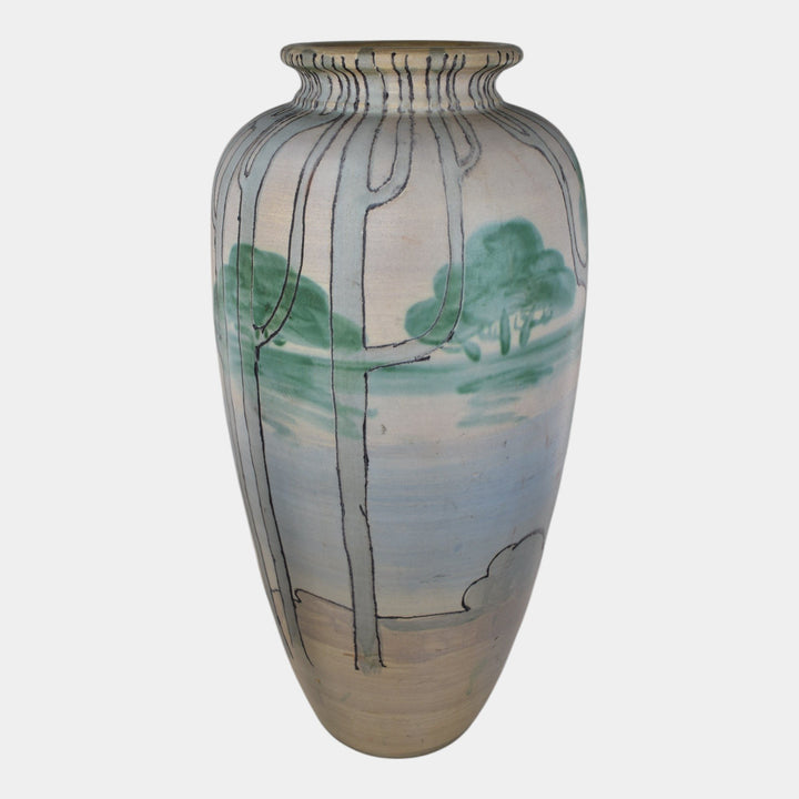 Door Studio Art Pottery 2007 Hand Thrown Scenic Massive Floor Vase