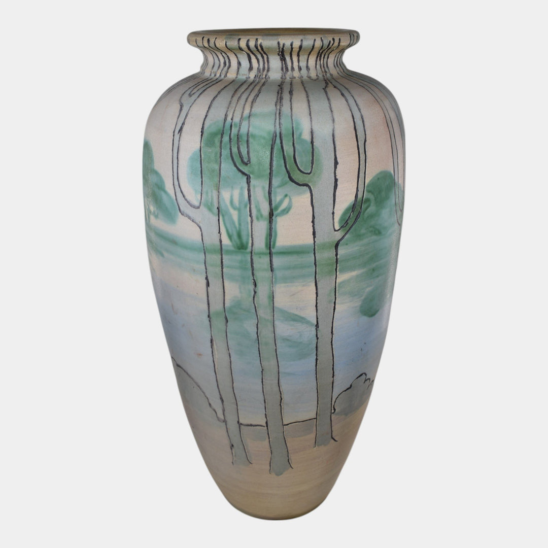 Door Studio Art Pottery 2007 Hand Thrown Scenic Massive Floor Vase