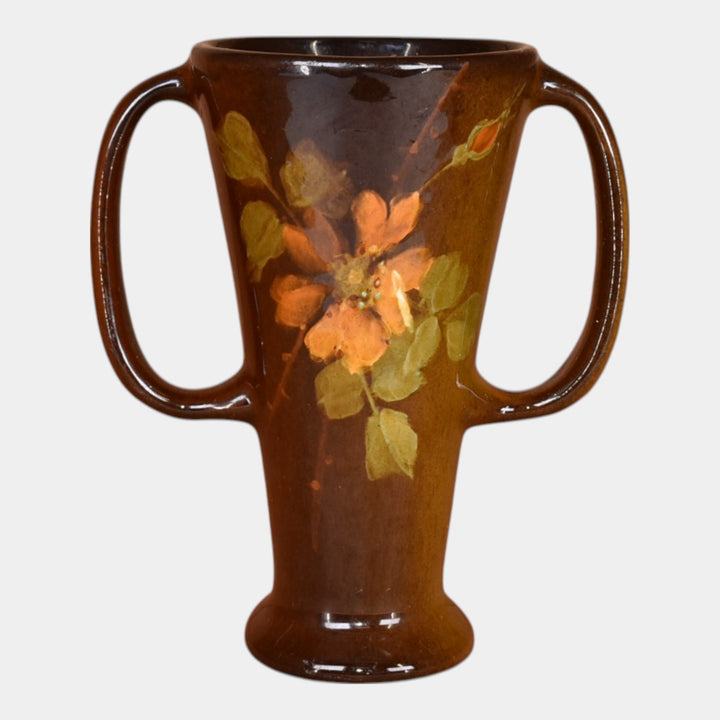 Owens Pottery Utopian Wild Rose Handled Vase Shape 1115 Steele