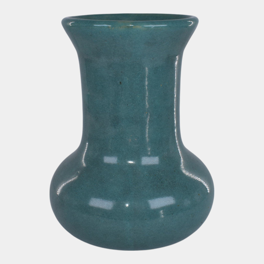 Zanesville Stoneware 1930s Vintage Art Pottery Teal Vase 105 - Just Art Pottery