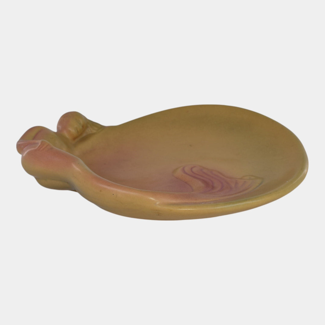 Van Briggle 1990s Art Nouveau Pottery Yellow Mermaid Ceramic Tray