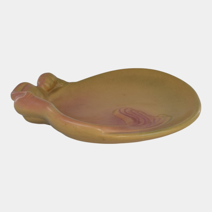 Van Briggle 1990s Art Nouveau Pottery Yellow Mermaid Ceramic Tray