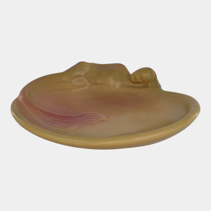 Van Briggle 1990s Art Nouveau Pottery Yellow Mermaid Ceramic Tray