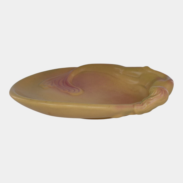 Van Briggle 1990s Art Nouveau Pottery Yellow Mermaid Ceramic Tray