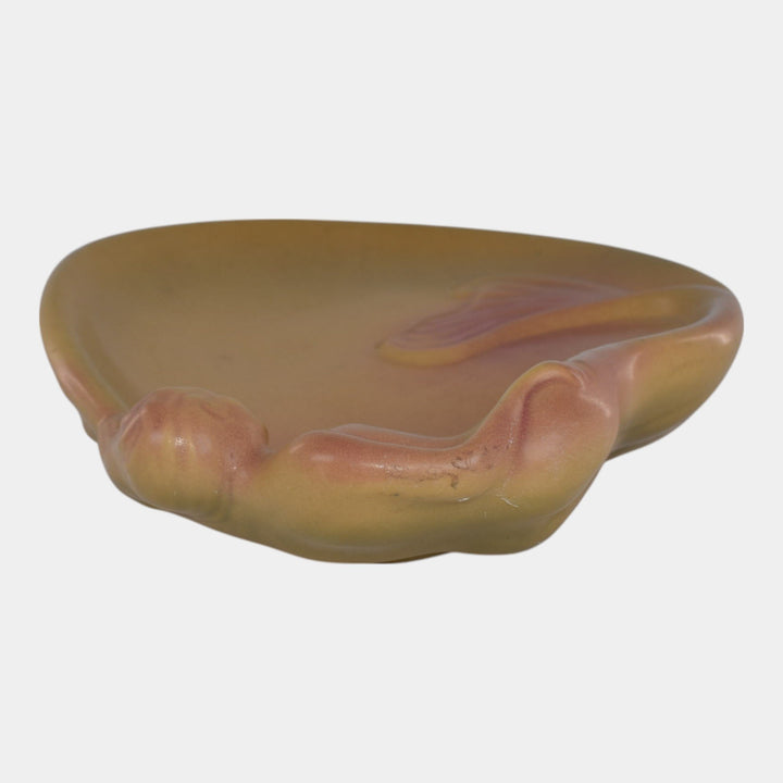 Van Briggle 1990s Art Nouveau Pottery Yellow Mermaid Ceramic Tray