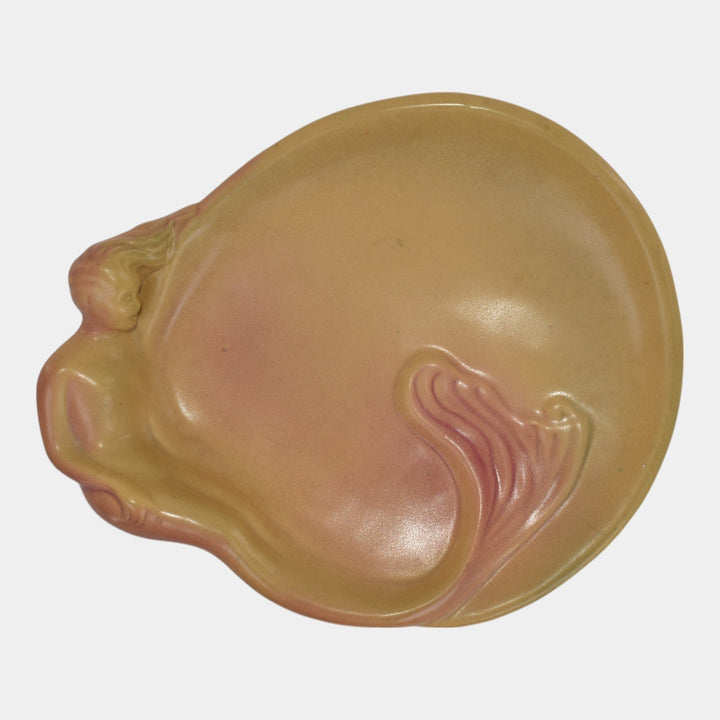 Van Briggle 1990s Art Nouveau Pottery Yellow Mermaid Ceramic Tray