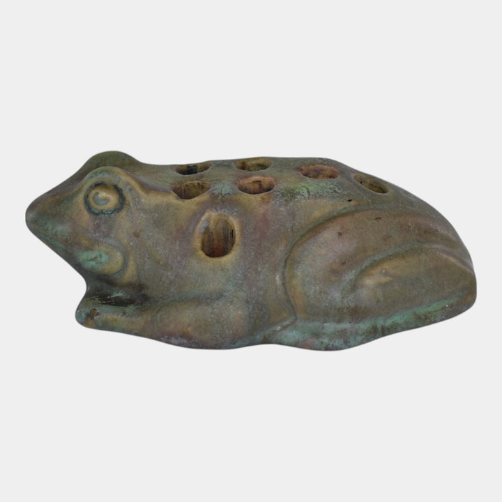 Roseville Early Carnelian Green 1916 Vintage Art Pottery Figural Flower Frog