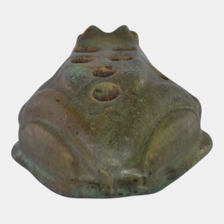 Roseville Early Carnelian Green 1916 Vintage Art Pottery Figural Flower Frog