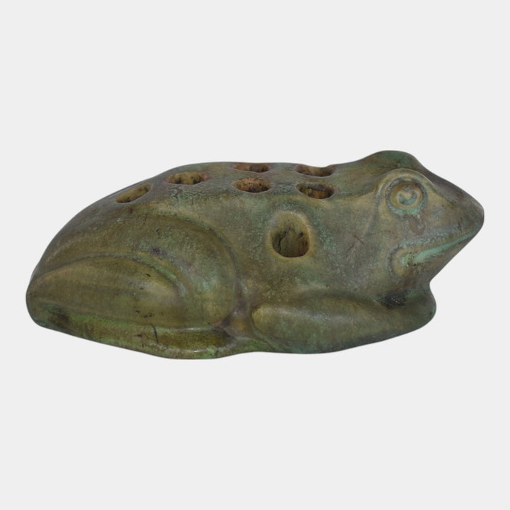 Roseville Early Carnelian Green 1916 Vintage Art Pottery Figural Flower Frog