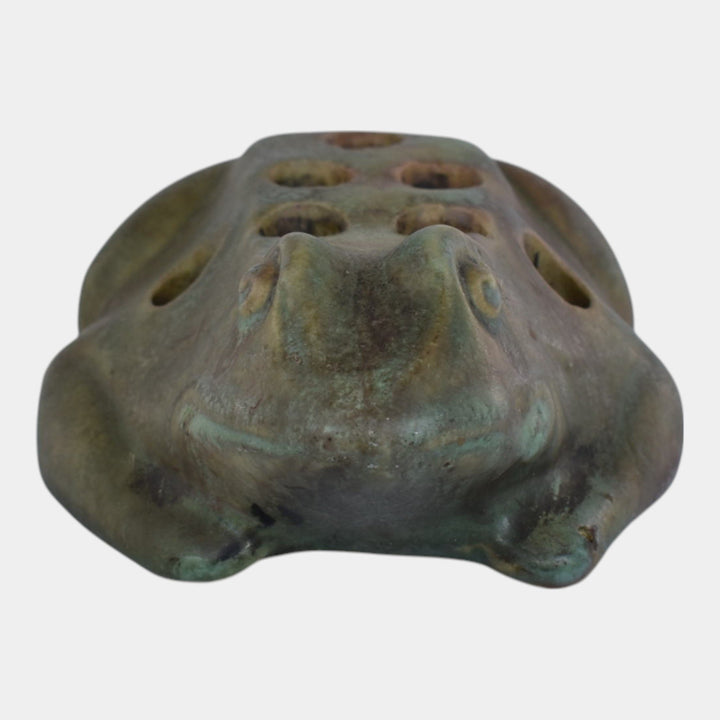 Roseville Early Carnelian Green 1916 Vintage Art Pottery Figural Flower Frog