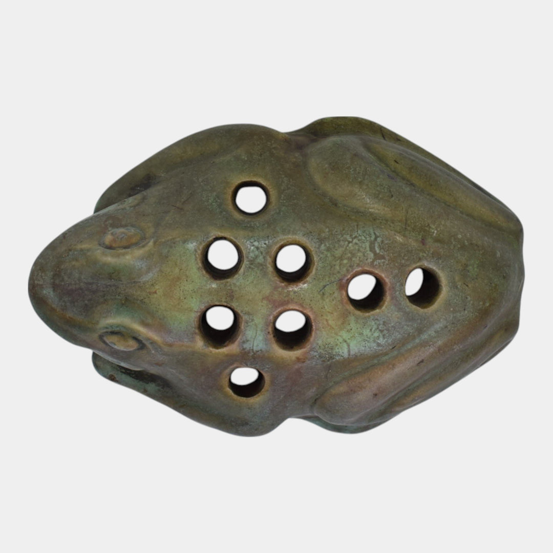 Roseville Early Carnelian Green 1916 Vintage Art Pottery Figural Flower Frog