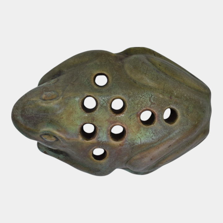 Roseville Early Carnelian Green 1916 Vintage Art Pottery Figural Flower Frog